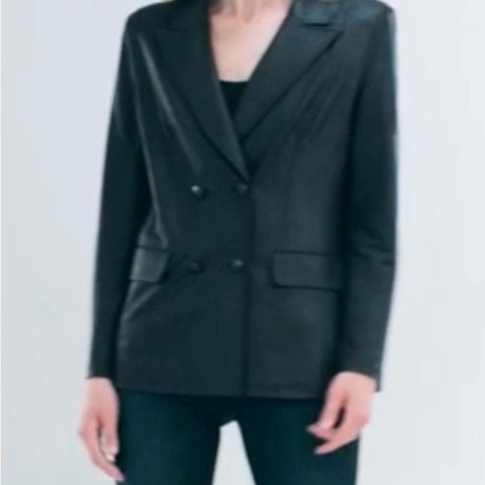 NWT Clara Sunwoo liquid leather double breasted blazer.
